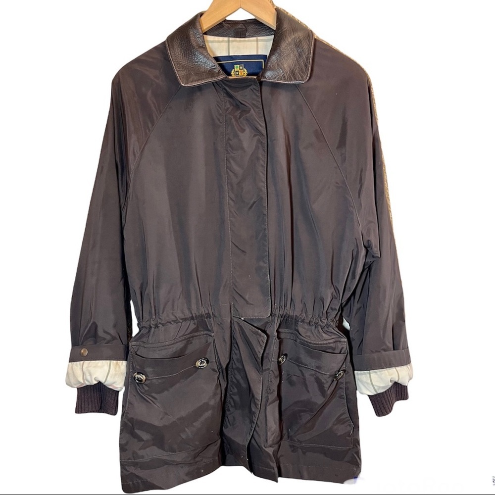LORO PIANA Horsey 1992 Olympics Jacket Brown Leather Collar Womens Small